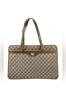 Vintage Gucci GG Supreme Canvas Tote Bag with Leather Trim